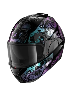 Shark Evo ES K-Rozen Zwart Violet Glitter KVX Systeemhelm -Shark-Motorfietsonderdelen shark evo es k rozen black violet glitter kvx 1